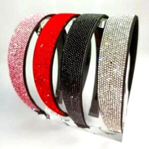 4 Pack Rhinestone Headbands Black Red Pink Silver Crystal Wide Hair Band Gift